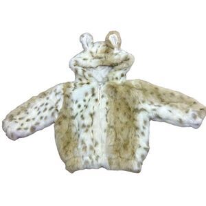 Children's Faux Fur Hooded Jacket with Ear Details - Cream & Tan